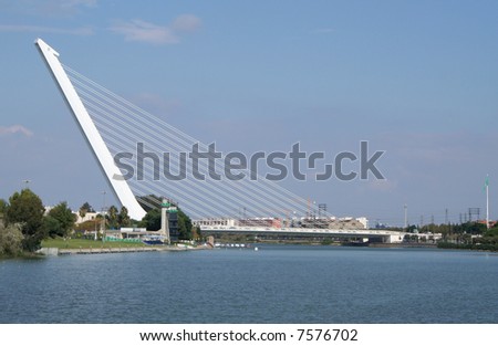 The Modern Alamillo Bridge in Seville which locals call the \'viagra\' bridge.