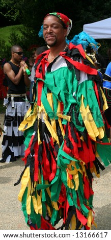 Preston Carribean Carnival, man in colourful costume.