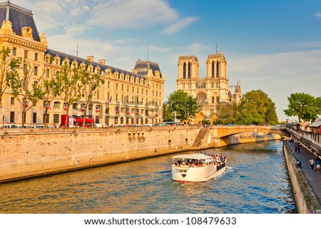 Seine river and Notre Dame cathedral Paris Seine river and Notre Dame cathedral Paris