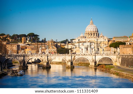 View at Tiber and St Peter's cathedral in Rome Italy View at Tiber and St Peter's cathedral in Rome Italy