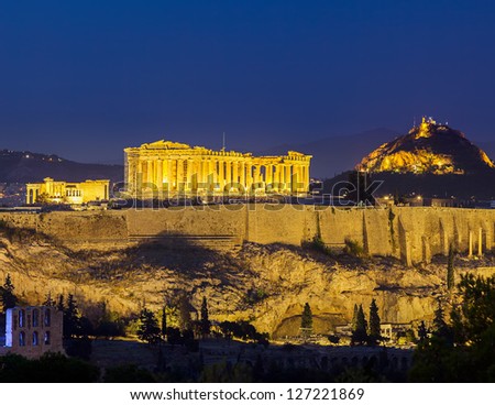 Acropolis at night, Athens, Greece