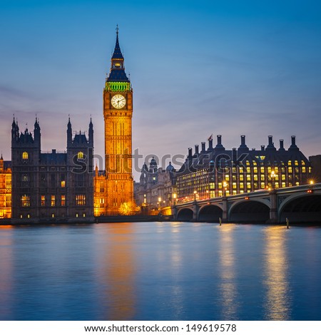 Big Ben And Houses Of Parliament At Night, London, Uk