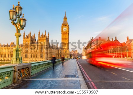 Big Ben And Red Double-Decker In London, Uk