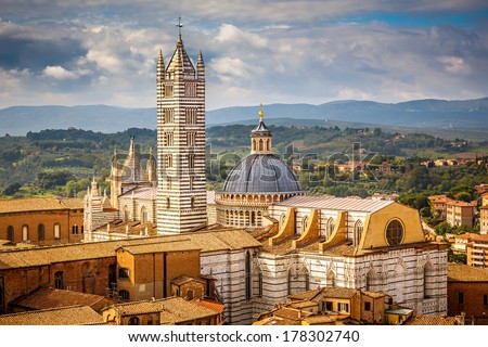 Aerial view over Siena Siena Cathedral Italy Aerial view over Siena Siena Cathedral Italy