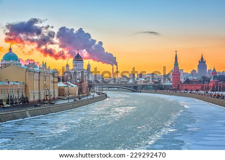Sunset over Moscow river, Moscow