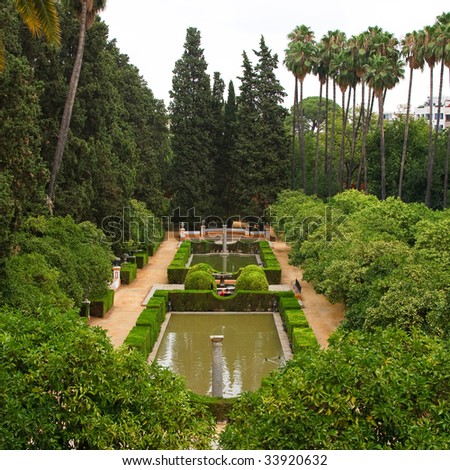 Garden in Alcazar Palace, Seville, Spain