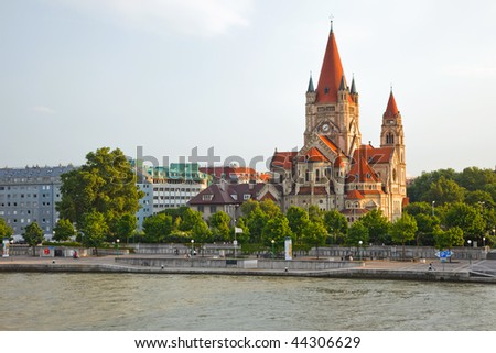 Mexicoplatz church on Danube River, Vienna, Austria