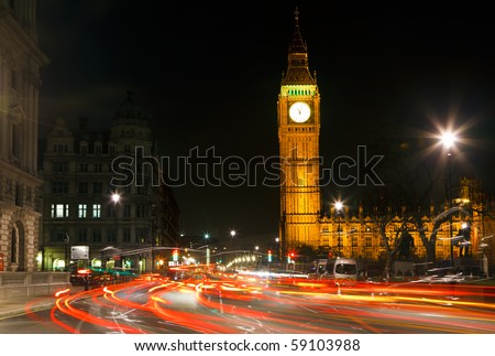 Traffic in night London, UK