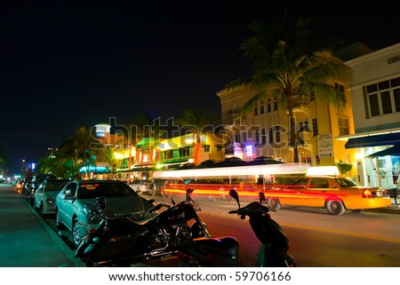 MIAMI BEACH - CIRCA JULY 2009: Night view at Ocean drive circa July 2009 in Miami Beach, Florida. Art Deco Night-Life in South Beach is one of the main tourist attractions in Miami.