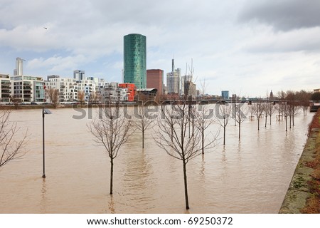 FRANKFURT- JANUARY 15: Flood in Frankfurt am Main due to extremely high water in Main river, January 15, 2011, Frankfurt.