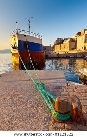 Old ship in the port of Hydra