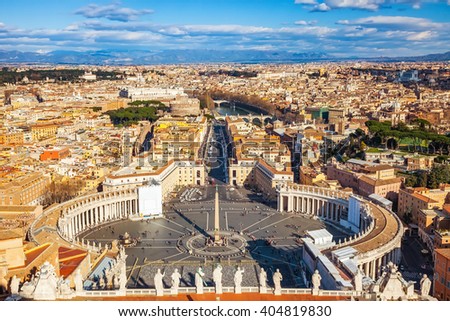 Saint Peter\'s Square in Vatican and aerial view of Rome