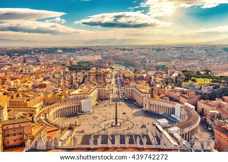 Saint Peter\'s Square in Vatican and aerial view of Rome