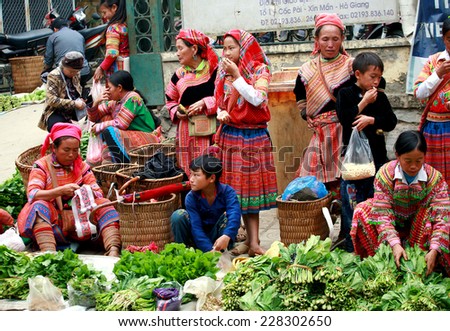 HA GIANG, VIETNAM - October 18, 2014: Woman in ethnic Hmong fair in Ha Giang, Vietnam. Ha Giang is home to mostly Hmong live.
