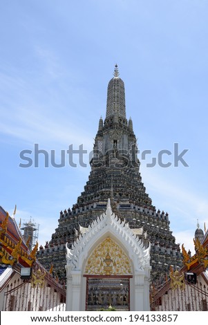 The Temple of Dawn Wat Arun on May 15, 2014. Wat Arun is one of the main attractions that tourists come to appreciate the beauty in Bangkok, Thailand.