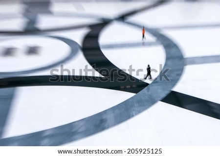 abstract image of people of a modern art center with a blurred background