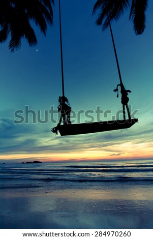 Empty Swing at Sunset Beach - vintage effect style pictures