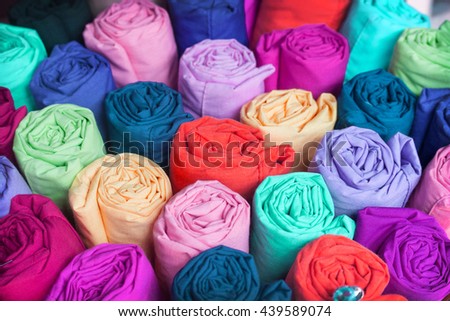 Colorful fabric roll. fabric Industry popular in many countries. You Can use this fabric background for your fabric theme and concept design