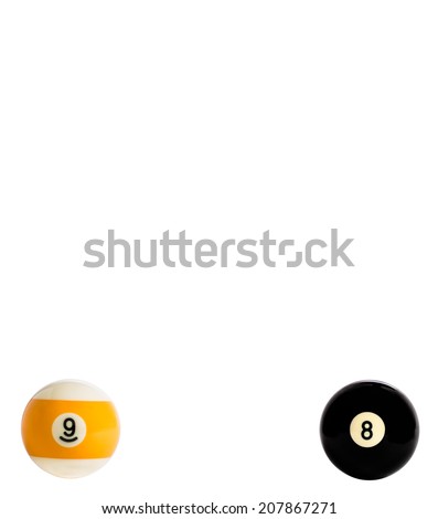 Eight and Nine numbered pool balls in corner on plain white background.
