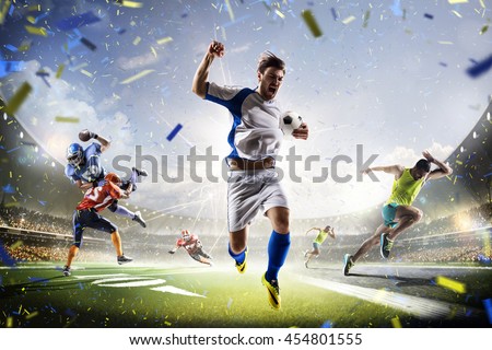 Multi sports collage soccer American football and running