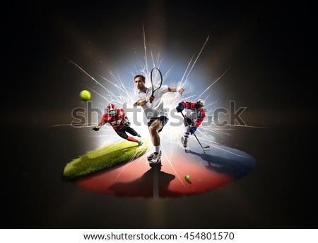 Multi sports collage from tennis hockey American football