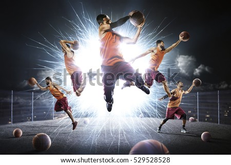 Multi persons basketball players collage