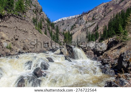Rambunctious river in Altai mountains in spring