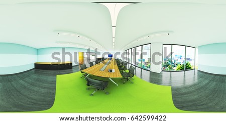3d illustration spherical 360 vr degrees, a seamless panorama of the office meeting room and interior design (3D rendering)