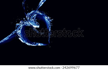 A heart made of blue liquid on black.