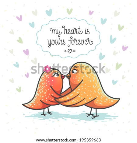 Illustration of two cute birds in love