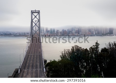 Bay Bridge and Downtown San Francisco covered by fog