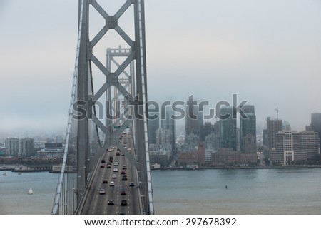 Bay Bridge and Downtown San Francisco covered by fog