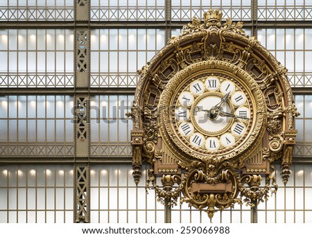 Paris,France 26th June 2014. Old station clock in Orsay museum. Orsay museum is housed in old railway station in Paris. It houses the largest collection of French impressionists from 1848 to 1915.