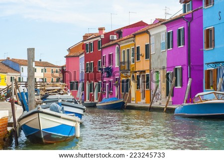 Buildings in Burano, an island full of colors in the lagoon near Venice