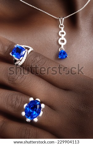 Tanzanite and Diamonds Designer Jewellery on the Skin of a Black Lady