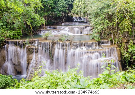 Huay Mae Khamin Waterfall, Paradise waterfall in Tropical rain forest of Thailand