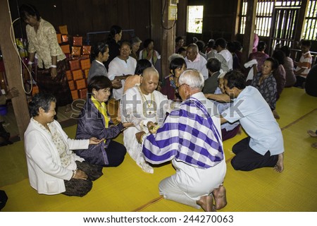 Ubonratchathani,THAILAND Jan 10 :Religious ceremonies and ordination of men to a monk of Thailand Isaan.Thailand on Jan 10, 2015