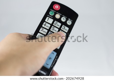 The remote control on hand for change channel.