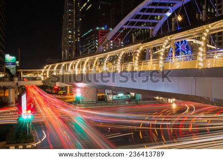 Bangkok Thailand - 07 Dec, 2014:The BTS-BRT Sky Bridge,The most beautiful sky walk in Bangkok at Chong Nonsi