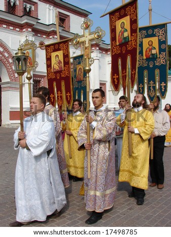 Moscow - September, 7th: Sunday. Church attendants do religious procession round a temple of rise of the Lord. On September, 7th 2008 in Moscow, reserve Kolomna