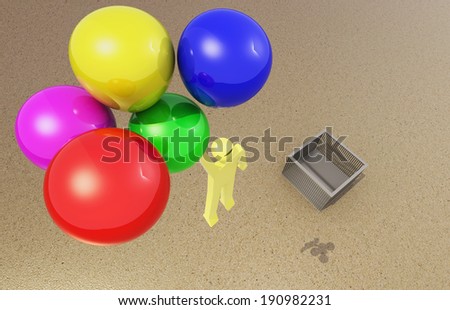 Men are escaping with balloons