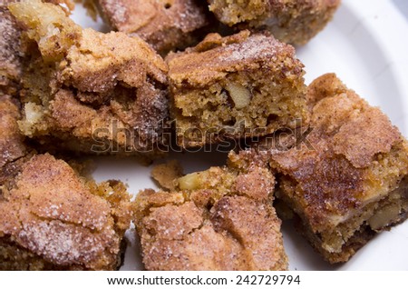 Apple brownie slices on a plate, ready to be presented to hungry guests