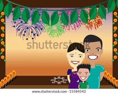 illustration of happy Indian family on eve of diwali