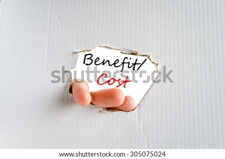 Benefits cost text concept isolated over white background