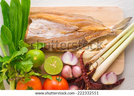 dried fish herb and spicy ingredients for making Thai food
