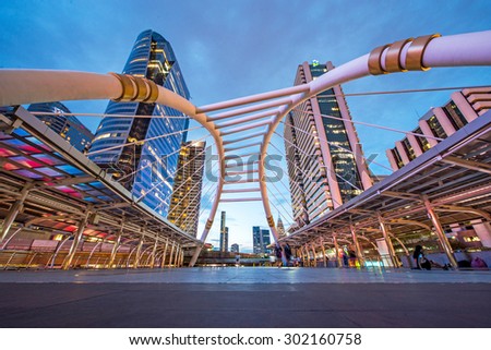 BANGKOK, THAILAND - July 31 : Public sky-walk at sky-train station \'Chong Nonsi\' on BTS Silom Line, Modern sky-walk in business area on July 31, 2015. Bangkok, Thailand.