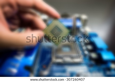 Close up old CPU Processor socket with mainboard blurry background