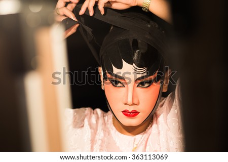 Bangkok, Thailand - January 13, 2016 : Actor prepares for Chinese opera. Chinese opera is an ancient drama in musical way on January 13, 2016 in Bangkok, Thailand.