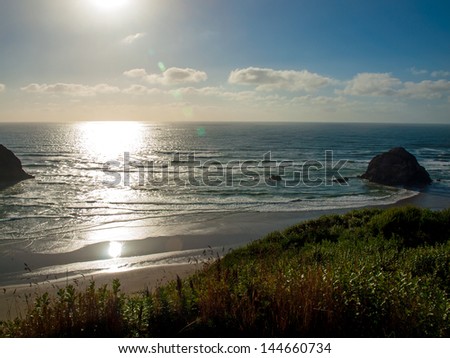 Rugged Rocky Beach on the Oregon Coast Overlook at Sundown