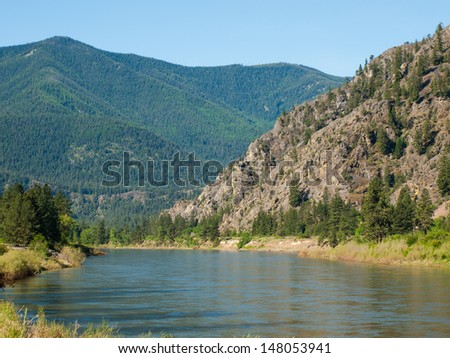 Wide Mountain River Cuts a Valley - Clark Fork River Montana USA